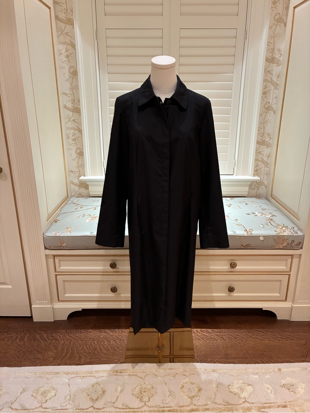 Brooks Brothers Classic Black Women's Trench Coat with Buttons